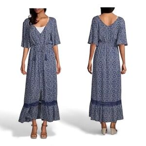 Artesia Maxi Button Front Half Sleeve Dress Size Large Blueberry Long Floral NWT